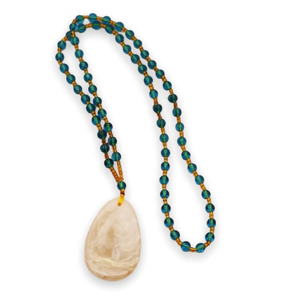 Vintage Natural Honey Yellow Jadeite Jade Gemstone Water Drop Beaded Necklace - Picture 2 of 12
